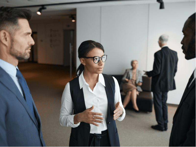 A business seller building a network of potential buyers for a business for sale in an industry event.